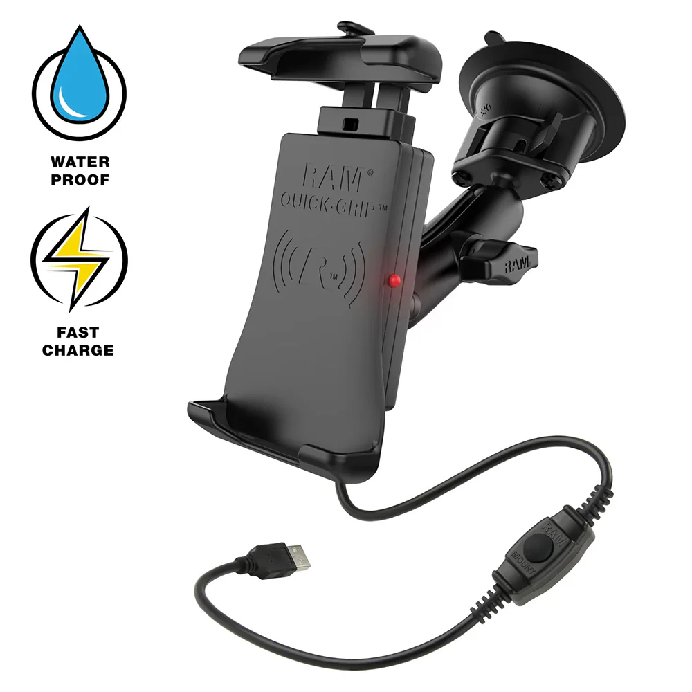 RAM Mount Quick-Grip 15W Waterproof Wireless Charging Suction Cup Mount [RAM-B-166-UN14W-1] - Fashionser