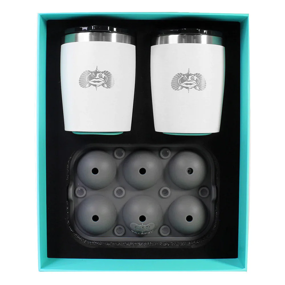 Toadfish Non-Tipping 10oz White Rocks Tumblers w/Ice Ball Tray - 2 Tumblers [1119] - Fashionser