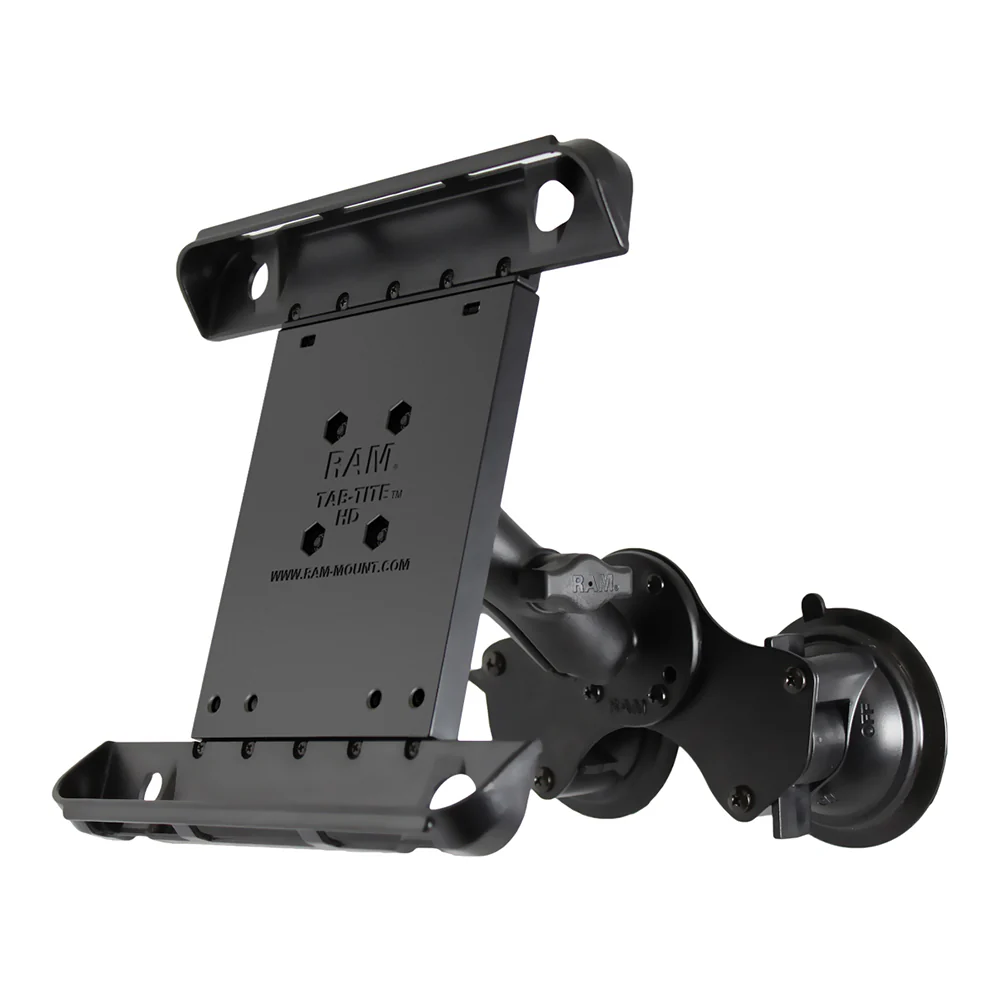 RAM Mount Double Twist-Lock Suction Cup Mount w/Tab-Tite Universal Spring Loaded Cradle f/Apple iPad 1-4 w/or w/o Light Duty Case [RAM-B-189-TAB3U] - Fashionser