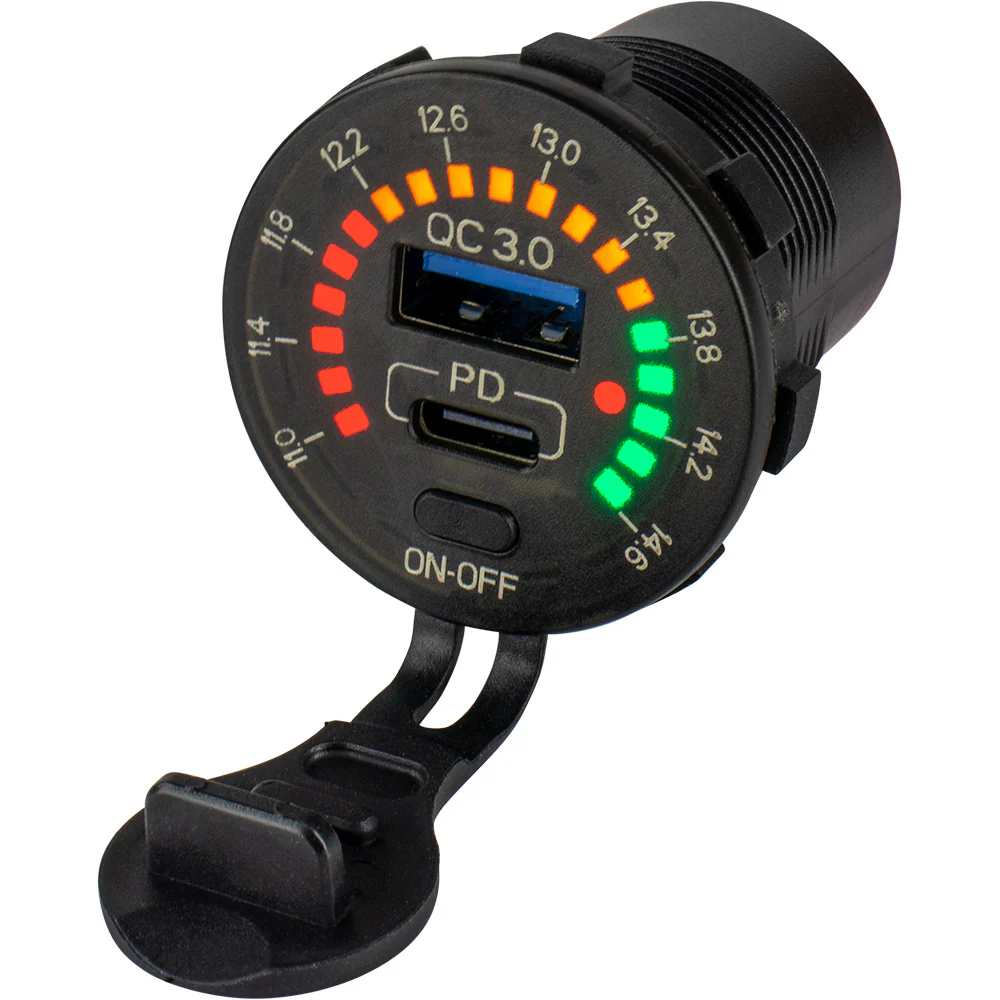 Sea-Dog Round Rainbow Voltmeter w/USB  USB-C Power Socket [426519-1] - Fashionser