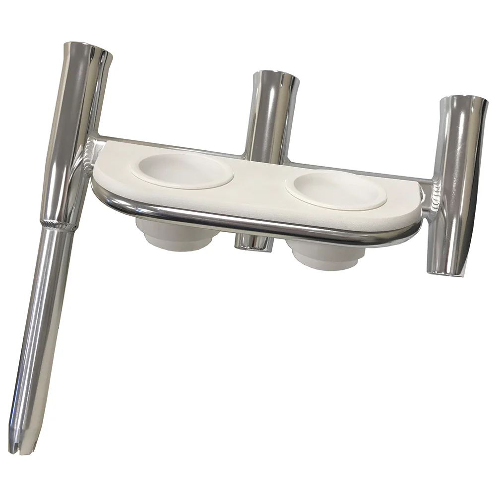 Tigress Offset Triple Rod Holder w/Cup Holders - Starboard Side - Polished Aluminum [88148-1] - Fashionser