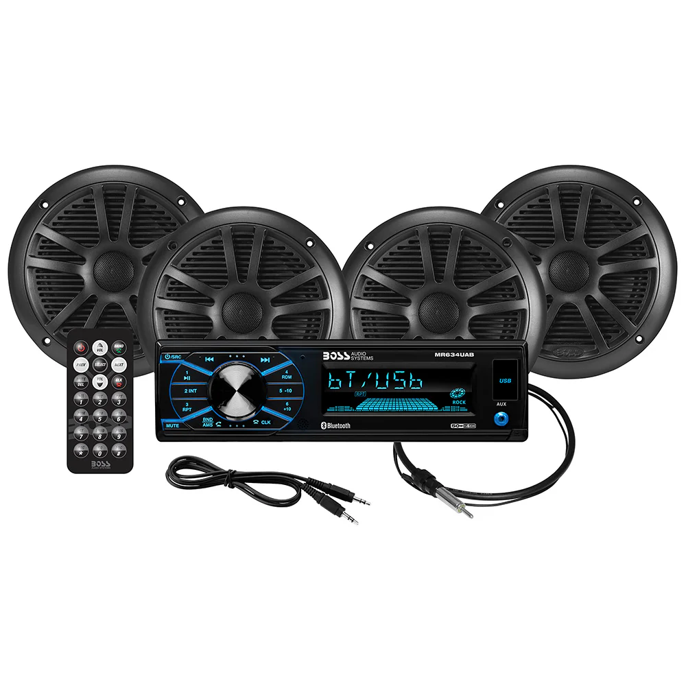 Boss Audio MCBK634B.64 Kit w/MR634UAB, 4 MR6B Speakers,  MRANT10 Antenna [MCBK634B.64] - Fashionser
