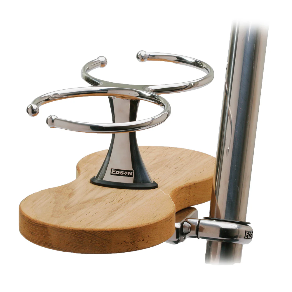 Edson Clamp-On Drink Holder - Double - Teak [878TK-2-125] - Fashionser