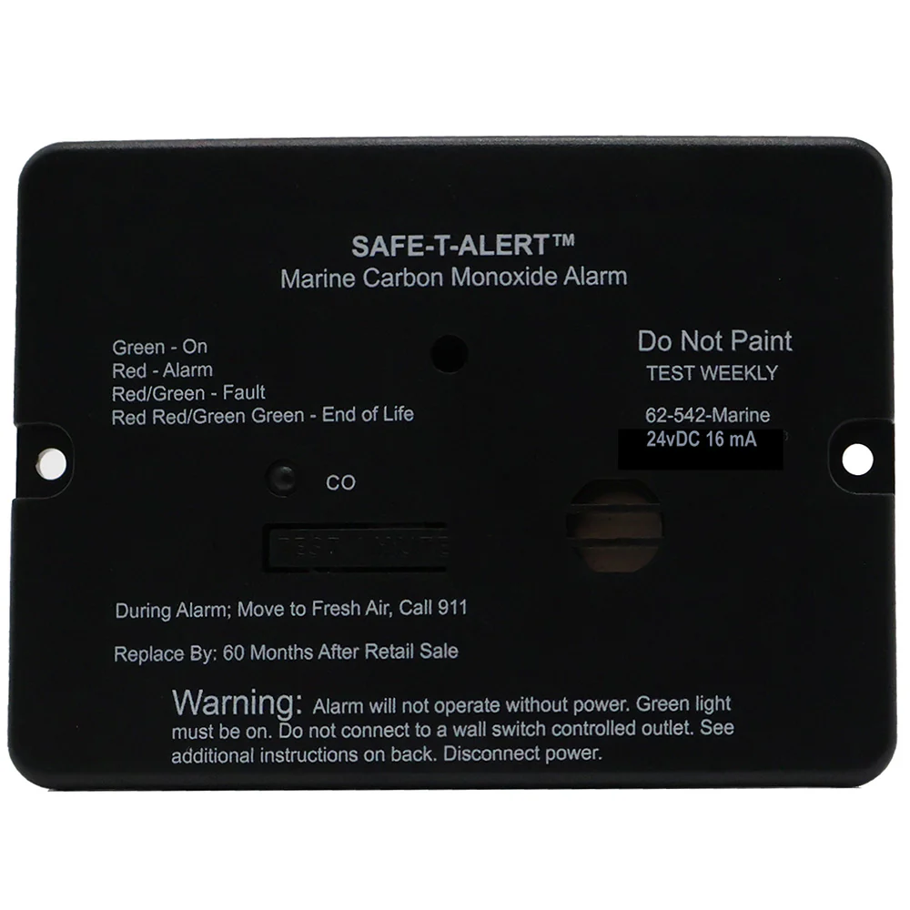 Safe-T-Alert 62 Series Marine Carbon Monoxide Alarm - 24V Flush Mount - Black [62-542-BL-MARINE-24V] - Fashionser