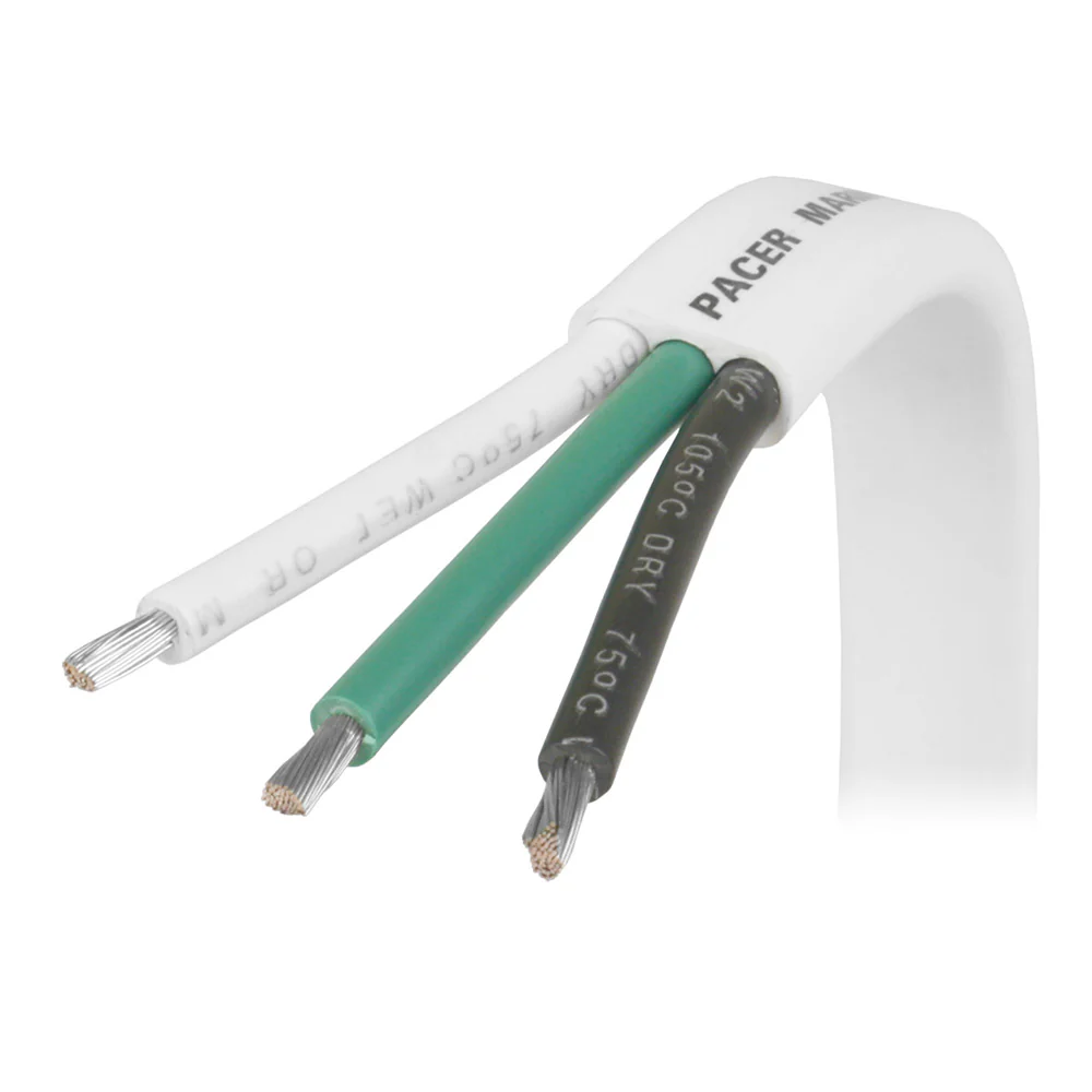 Pacer White Triplex Cable - 14/3 AWG - Black/Green/White - Sold by the Foot [W14/3-FT] - Fashionser