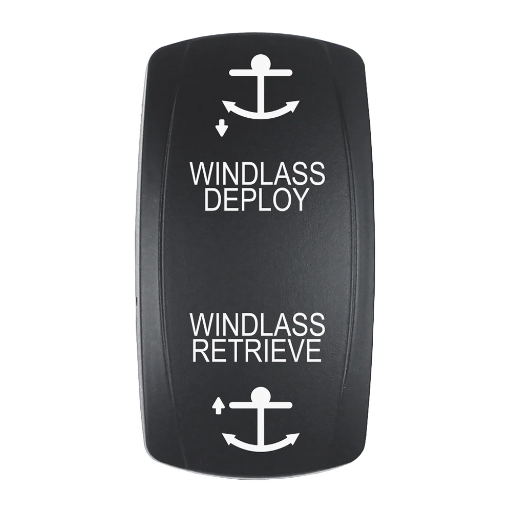 Pacer Actuator - 'WINDLASS DPLY/RTRV' f/V Series Contura Switches - Black - Laser Etched (Top/Bottom Light) [EV2LE-WND] - Fashionser