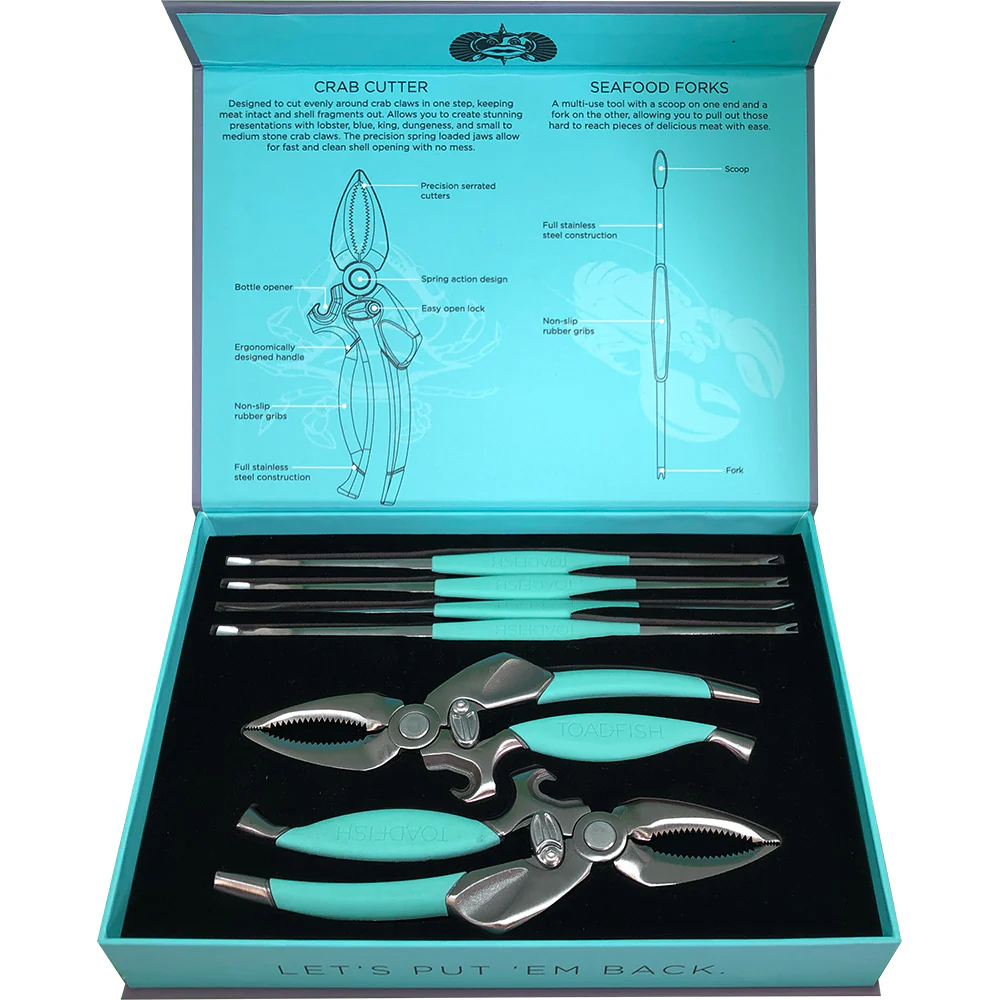 Toadfish Crab/Lobster Tool Set - 2 Shell Cutters  4 Seafood Forks [1022] - Fashionser