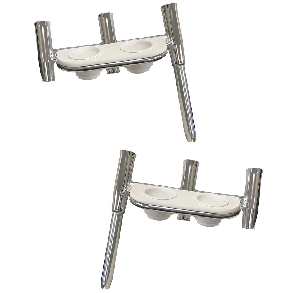 Tigress Offset Triple Rod Holder w/Cup Holders - Port Side  Starboard Side - Polished Aluminum [88148PS-KIT] - Fashionser