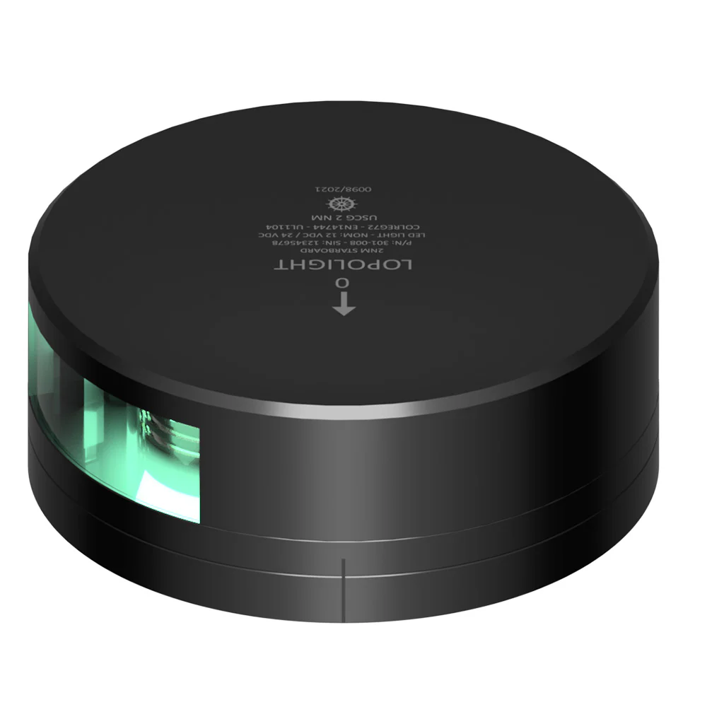 Lopolight Green Starboard Light - 2NM - Black Housing w/FB Base [301-008-FB-B] - Fashionser