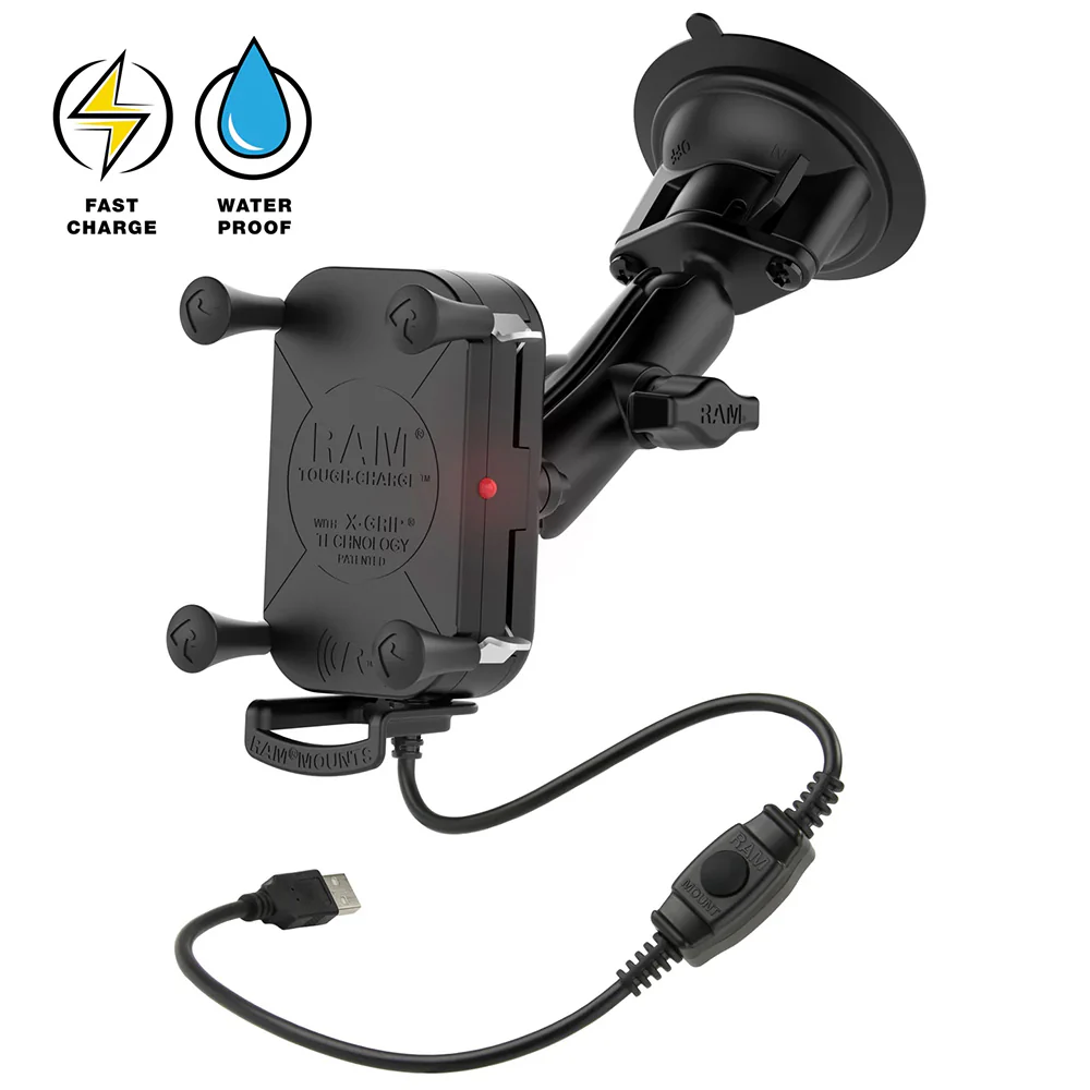 RAM Mount RAM Tough-Charge 15W Wireless Charging Suction Cup Mount [RAM-B-166-UN12W-1] - Fashionser