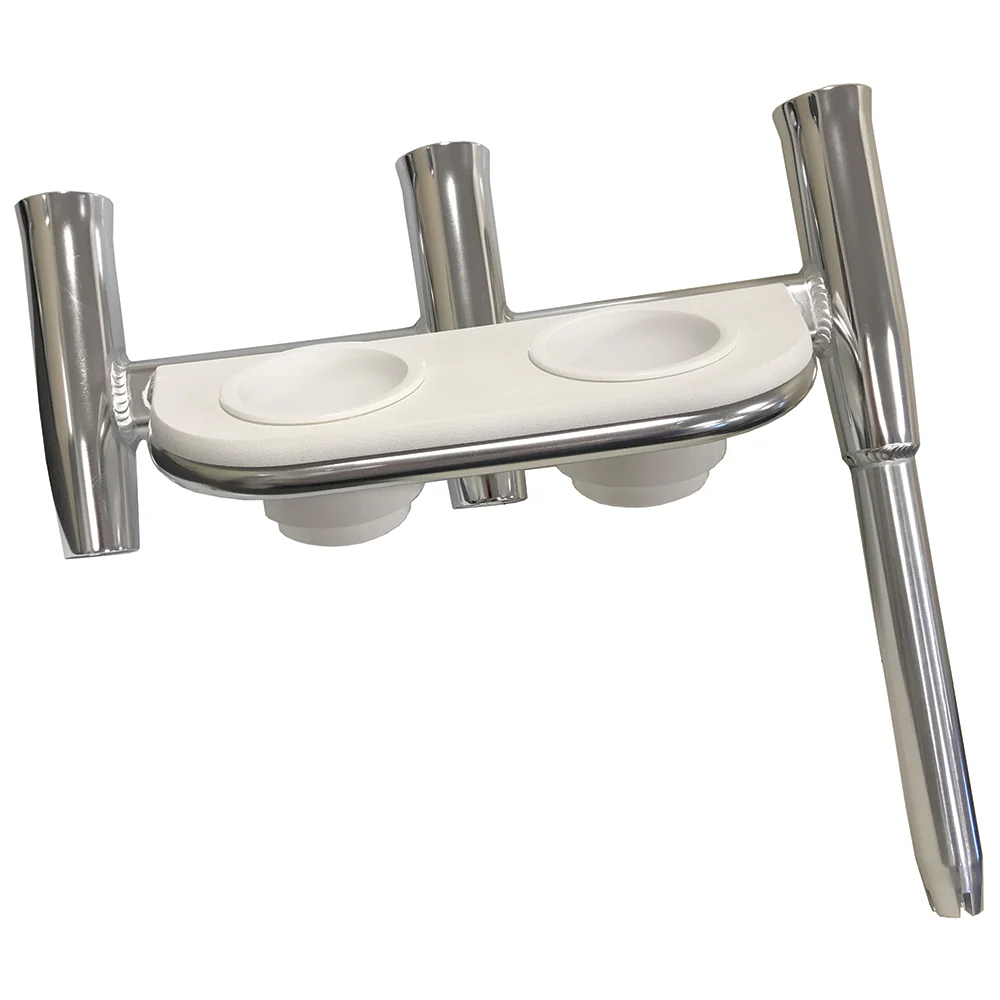 Tigress Offset Triple Rod Holder w/Cup Holders - Port Side - Polished Aluminum [88148] - Fashionser