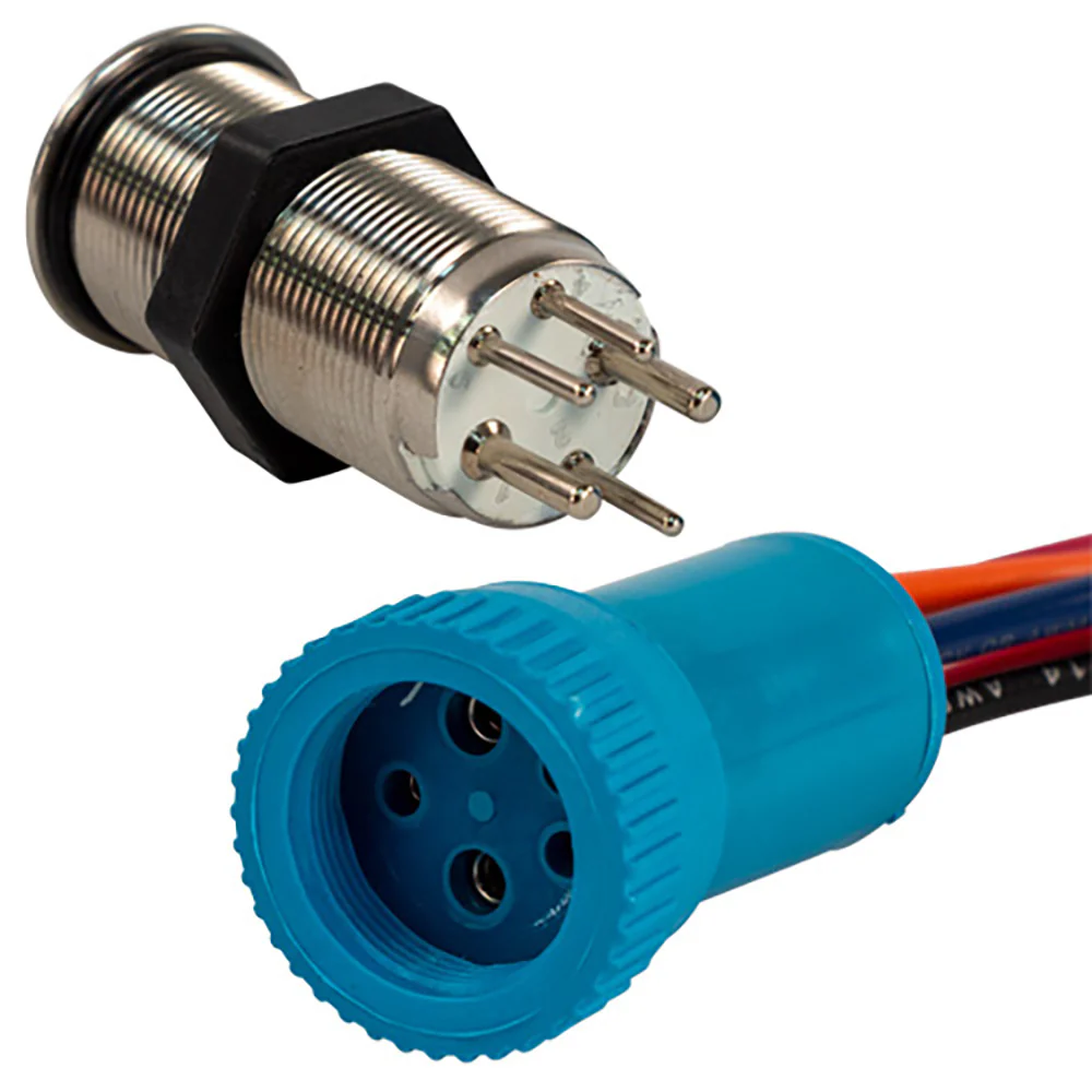 Bluewater 19mm Push Button Switch - Off/(On)/(On) Double Momentary Contact - Blue/Green/Red LED - 4' Lead [9057-2123-4] - Fashionser