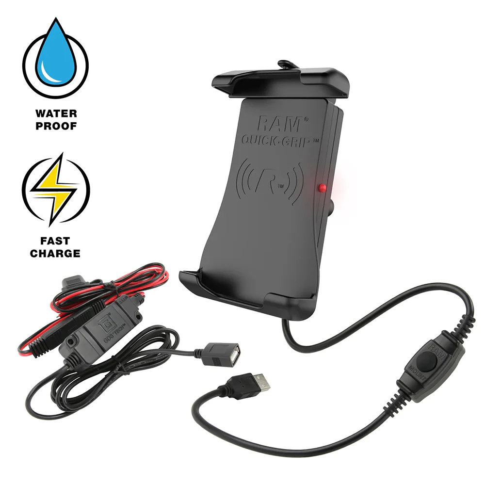 RAM Mount Quick-Grip 15W Waterproof Wireless Charging Holder w/Charger [RAM-HOL-UN14WB-V7M-1] - Fashionser