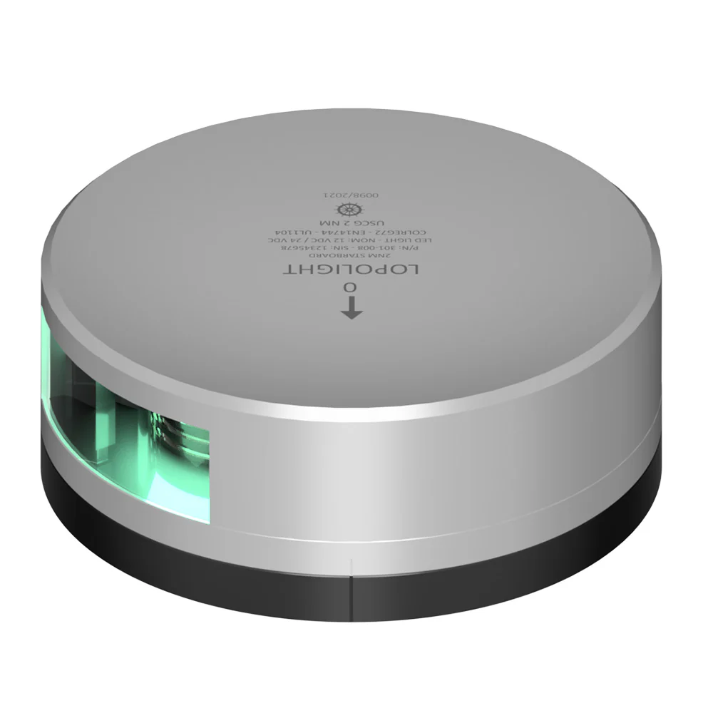 Lopolight Green Starboard Light - 2NM - Silver Housing w/FB Base [301-008-FB] - Fashionser