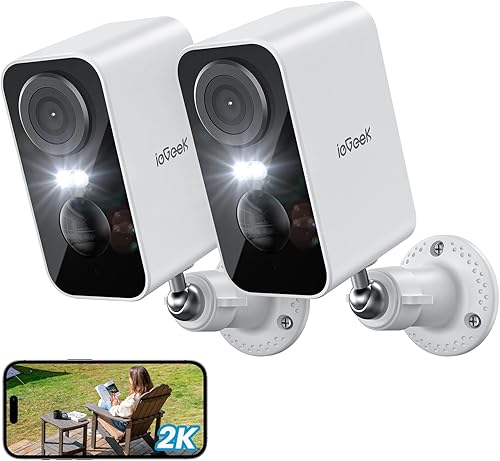 ieGeek 2K Telecamera Wi-Fi Esterno/Interno Senza Fili, Videocamera Sorveglianza WiFi Batteria, Rilevamento Movimento PIR, Sirena, Visione Notturna a Colori, 2 Vie Audio, Locale/Cloud, 2 pz - Fashionser