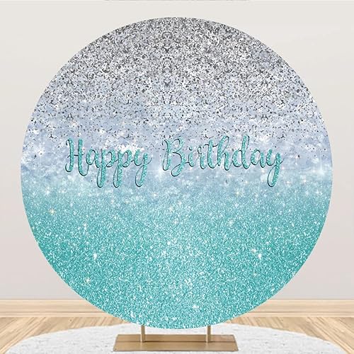 Renaiss 2x2m Buon compleanno Copri fondale rotondo Viola Argento Glitter Fotografia sfondo bambini adulti festa di compleanno torta tavolo famiglia decorazione foto studio oggetti di scena - Fashionser