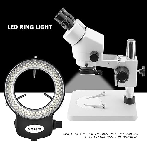 Lampada ad anello a LED per microscopio, illuminazione ad anello a LED per microscopio, microscopio, luce ad anello stereo, luce ad anello, per la riparazione di gioielli (nero) - Fashionser