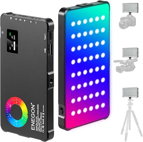 ENEGON RGB Video Light, batteria ricaricabile da 4000mAh integrata LED Camera Light Full Color 24 Effetti di luce comuni, CRI≥95 2500-9000K LED Video Light Panel con funzione Power Bank. - Fashionser