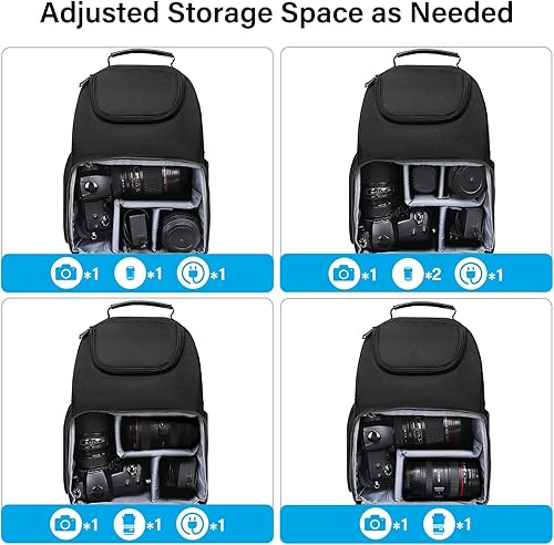 MOSISO Zaino Fotografico, Custodia per Fotocamera DSLR/SLR/Mirrorless Zaino a Tracolla per Fotografi con Treppiede Supporto&Inserti Rimovibili&PU Maniglia Compatibile con Canon/Nikon/Sony, Nero - Fashionser