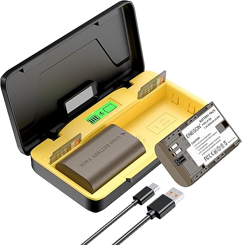 ENEGON Caricabatterie Veloce LP-E6/LP-E6N 20W, Doppio Alloggiamento (2x 2000mAh), Compatibile con Canon EOS 5D, 5D Mark II, 6D, 7D, 60D, 70D, 80D, 90D, XC10, XC15, Display LCD - Fashionser