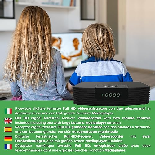 Digiquest twin tuner rec - Decoder digitale terrestre,DVB-T2, Full HD - Small Edition - Funzione di videoregistratore, Nero - Fashionser