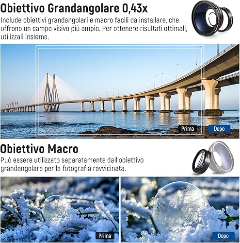 Neewer Filtri 58mm & Accessori per Obiettivo Canon Rebel EF-S 18-55mm: 0,43X Grandangolo, 2,2X Teleobiettivo, Filtri UV/CPL/FLD & Set Filtri Macro, Copriobiettivo, Parasole, Custodia ecc. - Fashionser