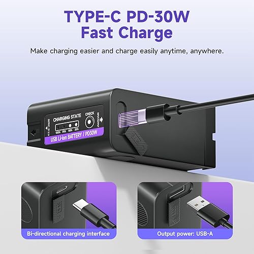 Batteria NP-F990 84,96Wh/11800mAh (PD30W USB-A e Tipo-c/USB-C) per Sony NP-F990 NP-F980 NP-F970 NP-F960 NP-F950 NP-F930 NP-F550 NP- F570 NP-F770 NP-F750 Batteria per videocamera, 2 pezzi - Fashionser