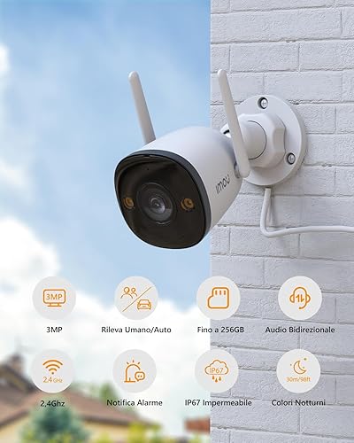Imou 5MP Telecamera Wi-Fi Esterno, Videocamera Sorveglianza con Rilevamento IA Umano/Auto, Audio Bidirezionale, Visione Notturna a Colori, IP67, Compatibile con Alexa, 2,4GHZ, Bullet 3 5MP - Fashionser