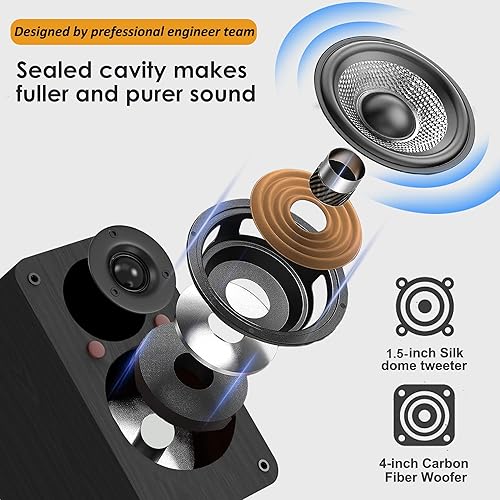 LP-42X Attivi Diffusori da scaffale 100W RMS, connettività HDMI ARC, Ottica, Coassiale, Bluetooth, USB, AUX-in, con controllo alti/bassi, telecomando - Fashionser