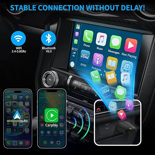 Adattatore Wireless per CarPlay e Android Auto, 2 in 1 Chiavetta per Convertire Android Auto/CarPlay Cablato in Wireless, Compatibile con Auto con AA e CarPlay, Plug & Play, USB C/A, Mini e Stabile - Fashionser