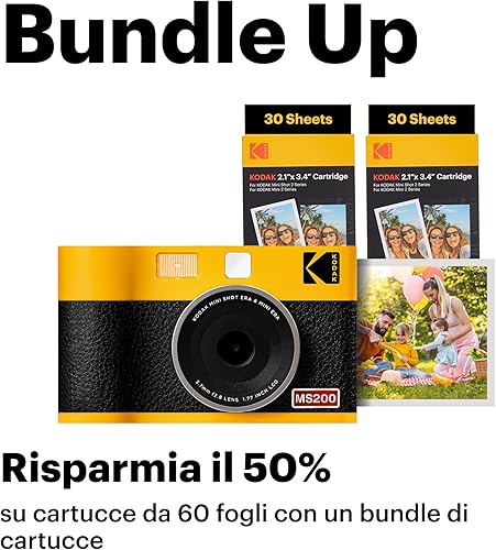 KODAK Mini Shot 2 Era 4PASS 2-in-1 Fotocamera Istantanea & Stampante Fotografica (Fotocamera Istantanea + 8 Fogli inclusi + Pacchetto 60 Fogli, Nero) - Fashionser