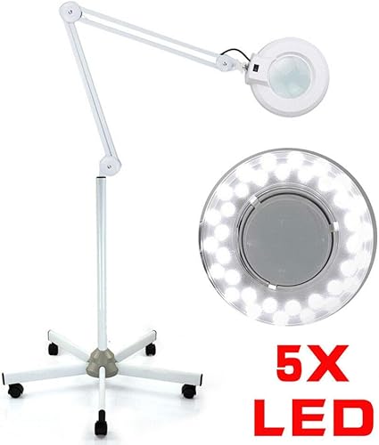 Futchoy Lampada d'ingrandimento 22W 5X LED con supporto mobile e ruote bianche lente d'ingrandimento luce per salone di bellezza, gabinetto medico (5 diottrie) - Fashionser