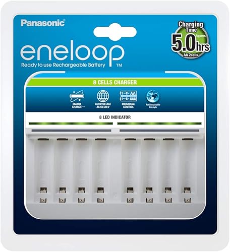 Panasonic eneloop, caricatore premium, per 1-8 pile NiMH AA/AAA, con display LED e controllo singolo - Fashionser