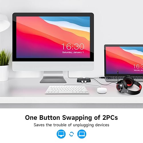 RSHTECH Switch USB 3.2/USB C 10Gbps 2 Computer Condividono 4 Porte USB 3.2 (2C+2A), Selettore USB con 2 Cavi e Controller per PC Laptop Tastiera Mousee, Stampante e Altro Ancora - Fashionser