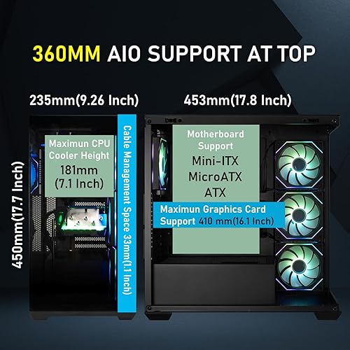BitFenix CETO High Airflow PC Gaming Case Premium Edition Bianco Panoramico Vetro Temperato - Compatibile con scheda madre con connessione inversa - 4 ventole ARGB Infinity Mirroring (3X Reverse) - Fashionser