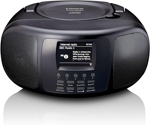 Lenco SCD-6000 Radio Internet portatile con DAB+/FM, Bluetooth, lettore CD e display a colori TFT LCD da 2,4 pollici, WLAN a doppia banda, suono stereo - nero - Fashionser
