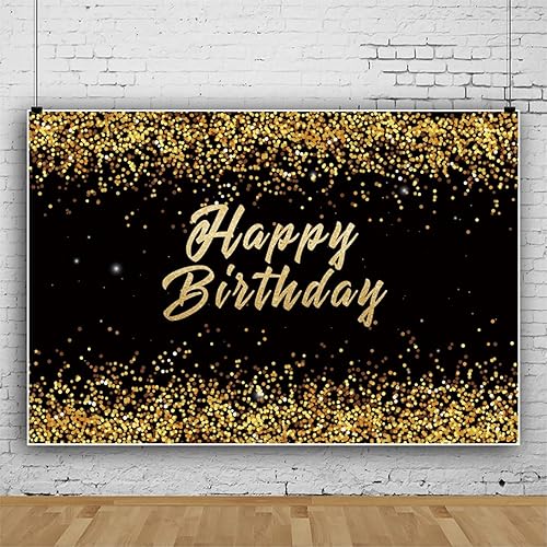 Renaiss 3x2m Sfondo di buon compleanno oro e nero Macchie dorate Fondale fotografico Sfondo vintage per bambino Adulto Neonato Festa di compleanno Banner Vinile Photo Studio Puntelli - Fashionser