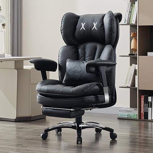 Efomao Sedia Ufficio Big and Tall, Pelle PU, Schienale Alto Regolabile, Sedia Gaming con Poggiapiedi e Supporto Lombare, Girevole 200kg - Fashionser