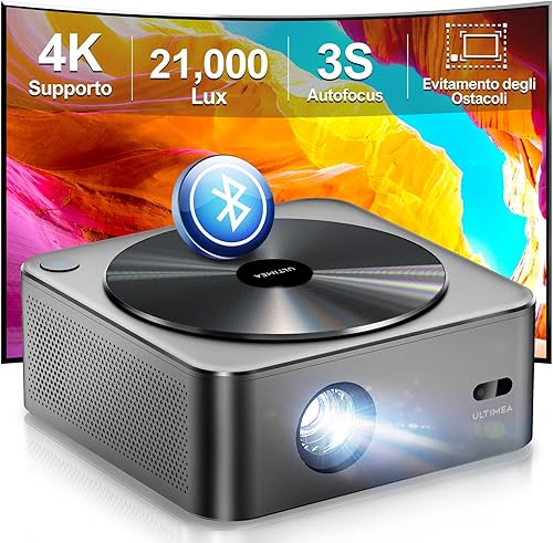 Proiettore 4K Supporta Nativo 1080P, Auto Focus & Keystone 700 ANSI 21000Lumens Smart Videoproiettore, Bluetooth 5.2 WiFi HDR10, Home Cinema Projector per HDMI/iOS/Android/TV Stick, Apollo P40 - Fashionser