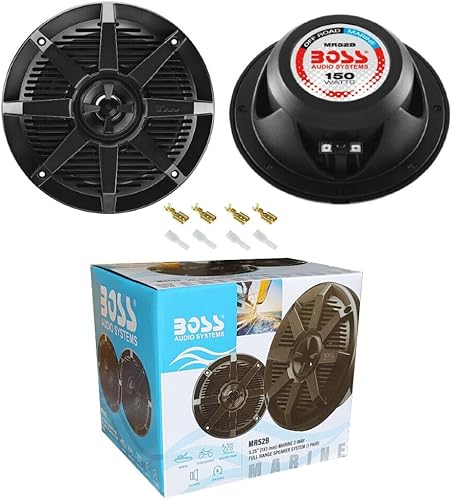 KIT SET PER BOSS AUDIO SYSTEMS MR52B 2 altoparlanti marini neri 2 vie 5,25' 13 cm 130 mm 75 watt rms 150 watt max impermeabili mare piscina barca hotel, a coppia + faston di montaggio - Fashionser