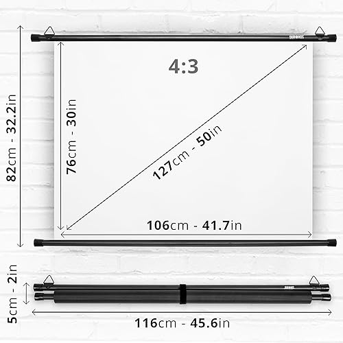 Duronic BPS50/43 - Schermo di proiezione HD semplice da montare a parete, per scuola, teatro, cinema, casa, schermo da 50 pollici, 4:3, bianco opaco (dimensioni: 102 x 76 cm) - Fashionser