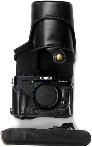 Custodia per Fuji XT10 T20 XT30 XT30 II, Custodia protettiva in pelle PU Full Body per fotocamera Fuji X-T30 II X-T30 X-T20 X-T10 con obiettivo da 16-50 mm e 18-55 mm - con tracolla - Nero - Fashionser