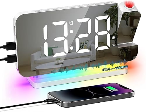 VORRINC Sveglia Radiosveglia digitale con 6 livelli di luminosità dello schermo e 4 di luminosità della proiezione Sveglia a proiezione con luce notturna e funzione snooze Sveglia con proiezione FM - Fashionser