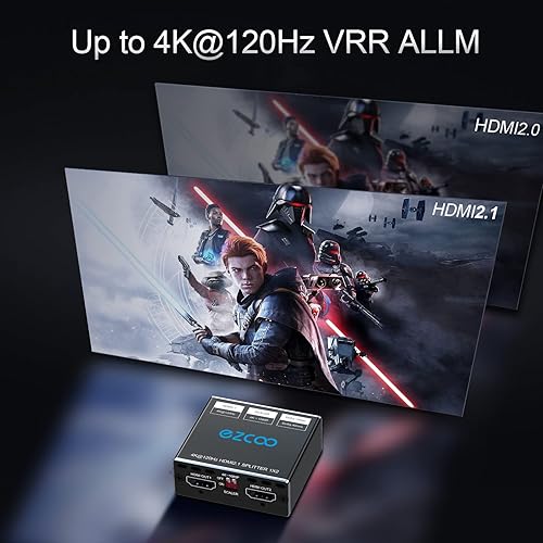 4K 120Hz HDMI 2.1 Splitter 8K 60Hz 1 Ingresso 2 Uscite VRR ALLM HDCP2.3 HDR10 8KUHD Dolby Vision Atmos Scaler 4K EDID 1080P Dual Monitors Divisor HDMI 2.1 1X2 para PS5 SkyQ Xbox NVIDIA AMD - Fashionser
