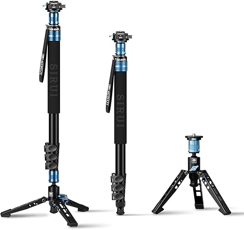 SIRUI 192,5cm Monopiede con Piedini e Piastra a Sgancio Rapido, Monopiede Fotografia Professionale in Alluminio per Fotocamere, Monopiede da Viaggio Compatto, Carico Massimo 15 KG, AM-404FL+QC-55 - Fashionser