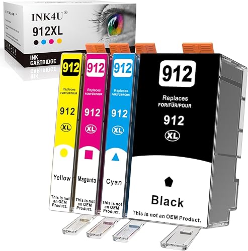 912 XL cartucce d'inchiostro con chip recente compatibile con HP 912XL per HP OfficeJet 8010 8012 8014 8015 8017 8018, OfficeJet Pro 8022 8023 8024 8025 8030, Confezione da 4 - Fashionser