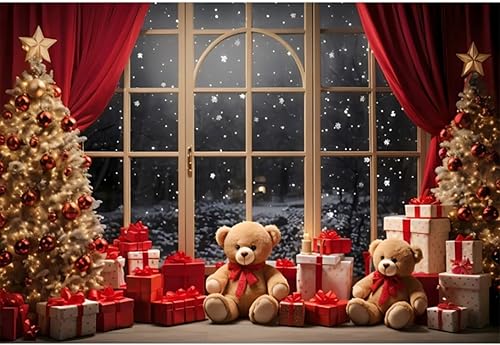 YongFoto 3x2m Finestra invernale Fondali fotografici Interni Albero di Natale Regalo Giocattolo di La Finestra Natale Notte silenziosa Sfondo Tema familiare Foto Studio Spara oggetti di scena - Fashionser