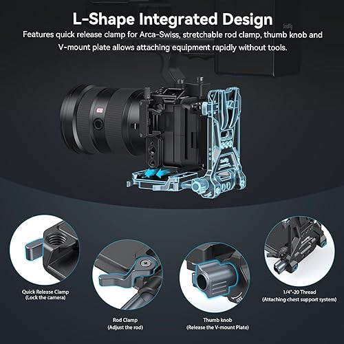 SMALLRIG Piastra Batteria con Attacco a V con Doppia Piastra a Sgancio Rapido per Arca, Piastra Batteria con Attacco a V Compatta e Pieghevole a Forma di L per DSLR, Gimbal e Treppiede - 4063B - Fashionser