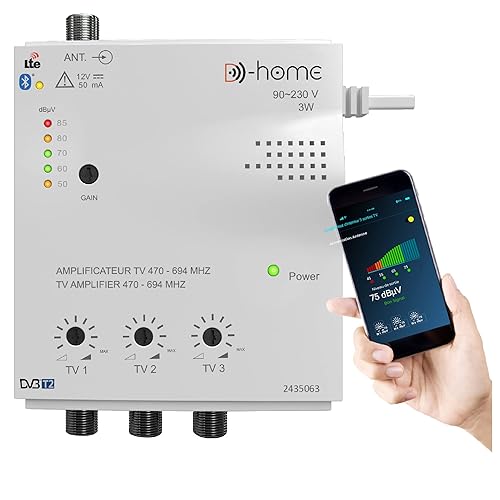 Amplificatore TV TNT Interno 3 Uscite 28dB Collegato Filtrato 4G-5G - Funziona con App Mobile TV Finder per Trovare il Miglior Segnale Disponibile. Per qualsiasi antenna - Fashionser