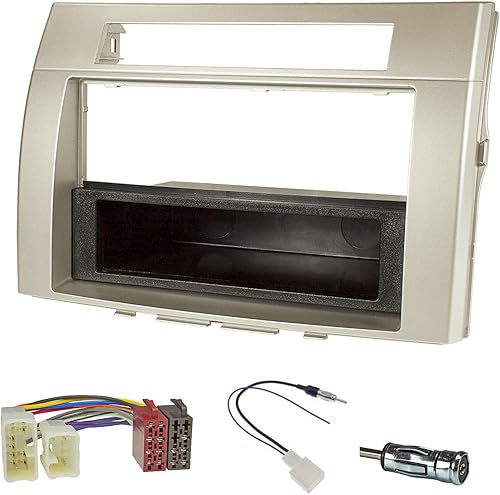 Sound-way Autoradio Kit Montaggio, 1/2 DIN Mascherina Stereo, Connettore Cavo ISO, Adattatore Antenna, compatibile con Toyota Corolla Verso 2004-2009 - Fashionser